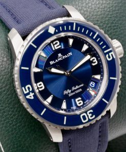 Alternative view of Blancpain Fifty-Fathoms Automatique, 45mm Titanium Case, Blue Ceramic Bezel, Blue Index & Arab Dial, on Blue Blancpain Fabric Strap with Titanium Blancpain Tang Buckle, Ref. 5015-12B40, Circa: 2024, Complete with Box, Papers, & Balance of 2 Year Blancpain Factory Warranty - $15,880!! *HUGE savings off MSRP of $27,000!