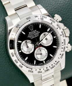 Alternative view of Rolex Cosmograph Daytona, in 18ct White Gold, Black Index Dial with Silver Sub-Dials, on 18ct White Gold Rolex Oyster Bracelet, Ref. 126509, Circa: 2024, Complete with Box, Books, Green & White Swing Tags, Rolex Warranty Card & Balance of 5 Year Rolex Factory Warranty "$77,000"