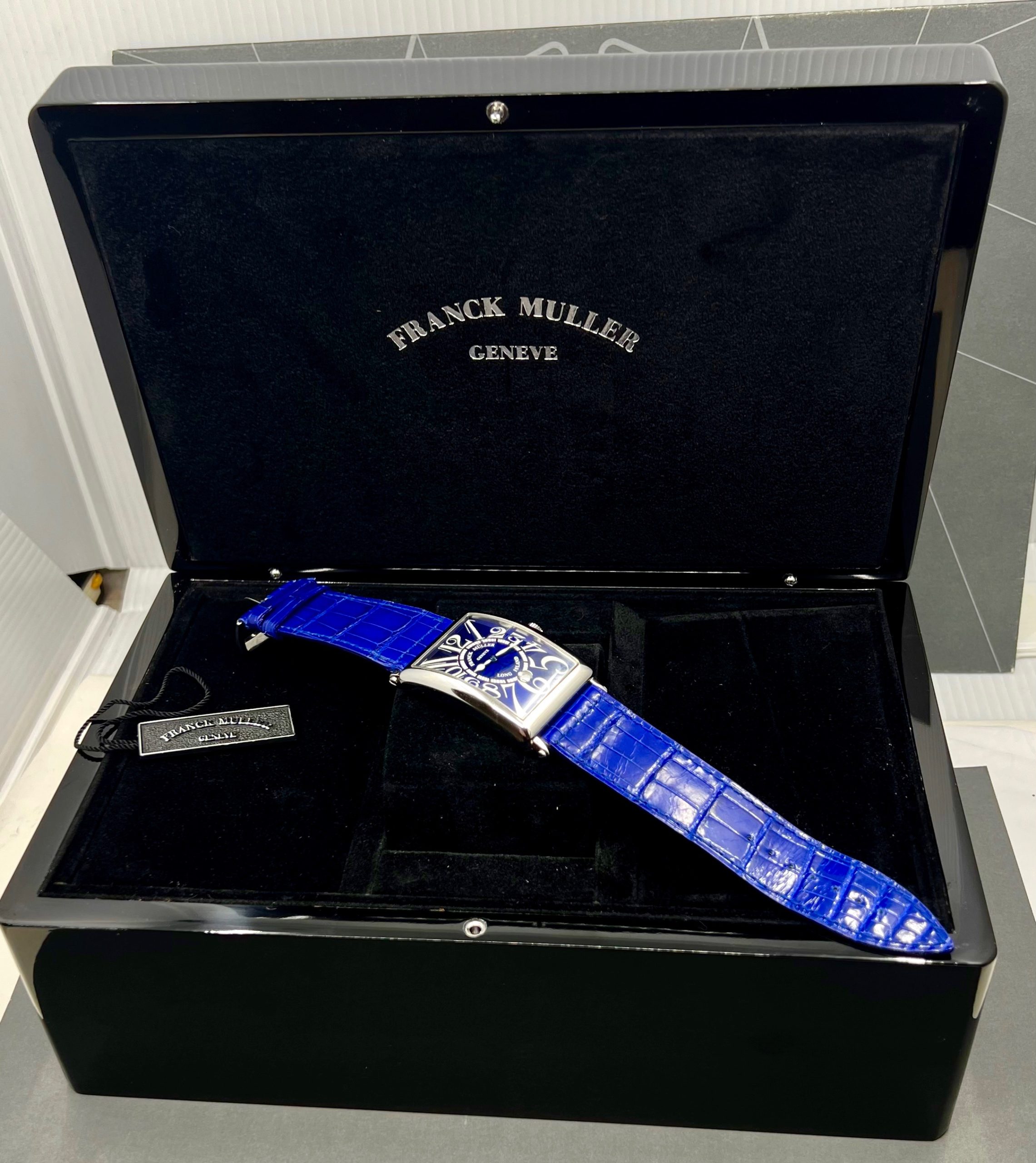 Franck Muller Long Island, in Stainless Steel, Blue Arab Dial, on Blue Franck Muller Alligator Strap with Stainless Steel Franck Muller Tang Buckle, Ref. 1150 SC DT, Circa: 2010, with Box & Papers - Image 9