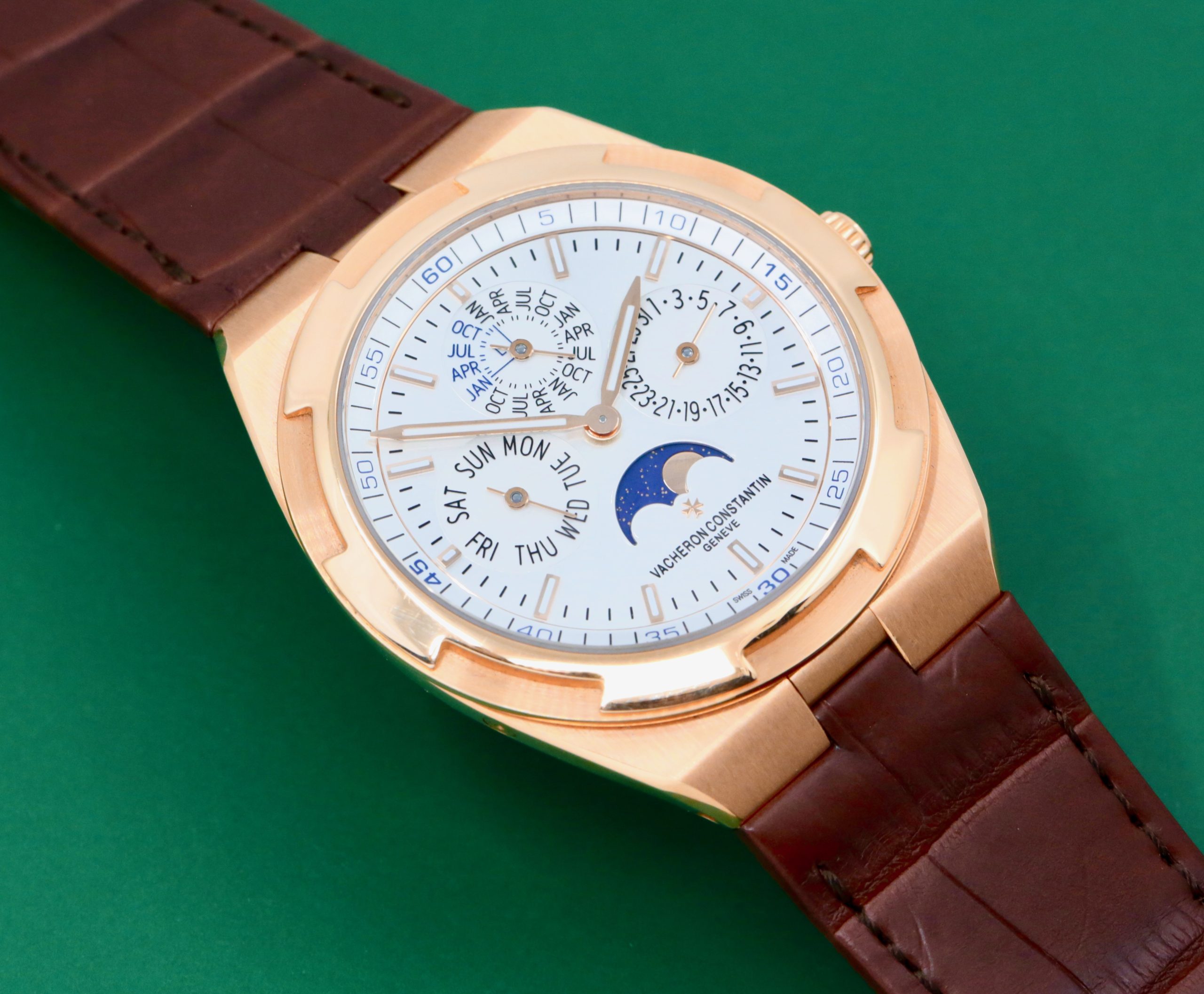 Vacheron Constantin Overseas Perpetual Calendar Ultra-Thin, in 18ct Rose Gold, Silver Sunburst Dial, on Vacheron Constantin Alligator Strap with 18ct Rose Gold Tang Buckle, Ref. 4300V/120R-B064, Circa: 2020, with Box, Books & Vacheron Constantin Warranty Card