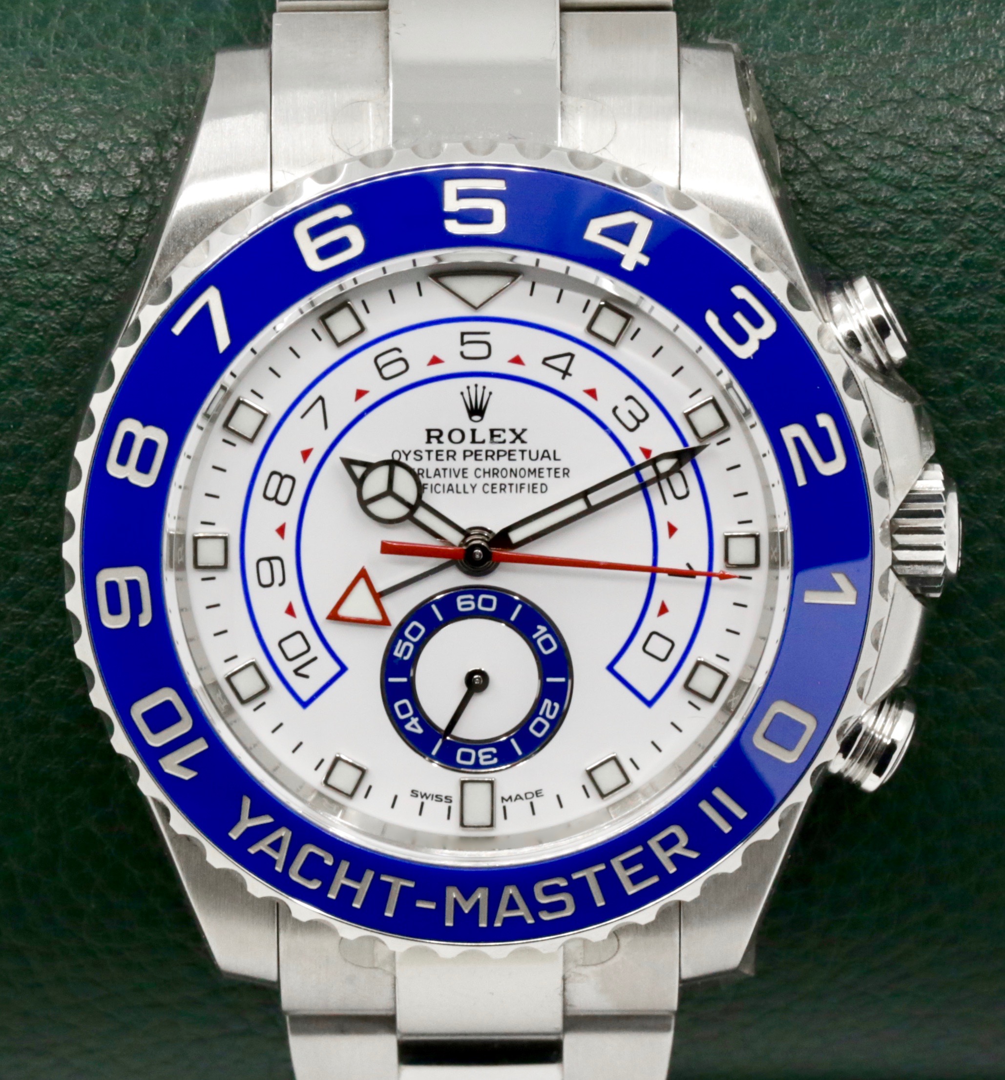 Rolex Yacht-Master II, 44mm, Stainless Steel, Blue Ceramic Bezel, White Index Dial, on Stainless Steel Rolex Oyster Bracelet, Ref. 116680, Circa: 2018, Complete with Box, Books, Swing Tags, & Rolex Warranty Card *NEAR MINT with stickers*