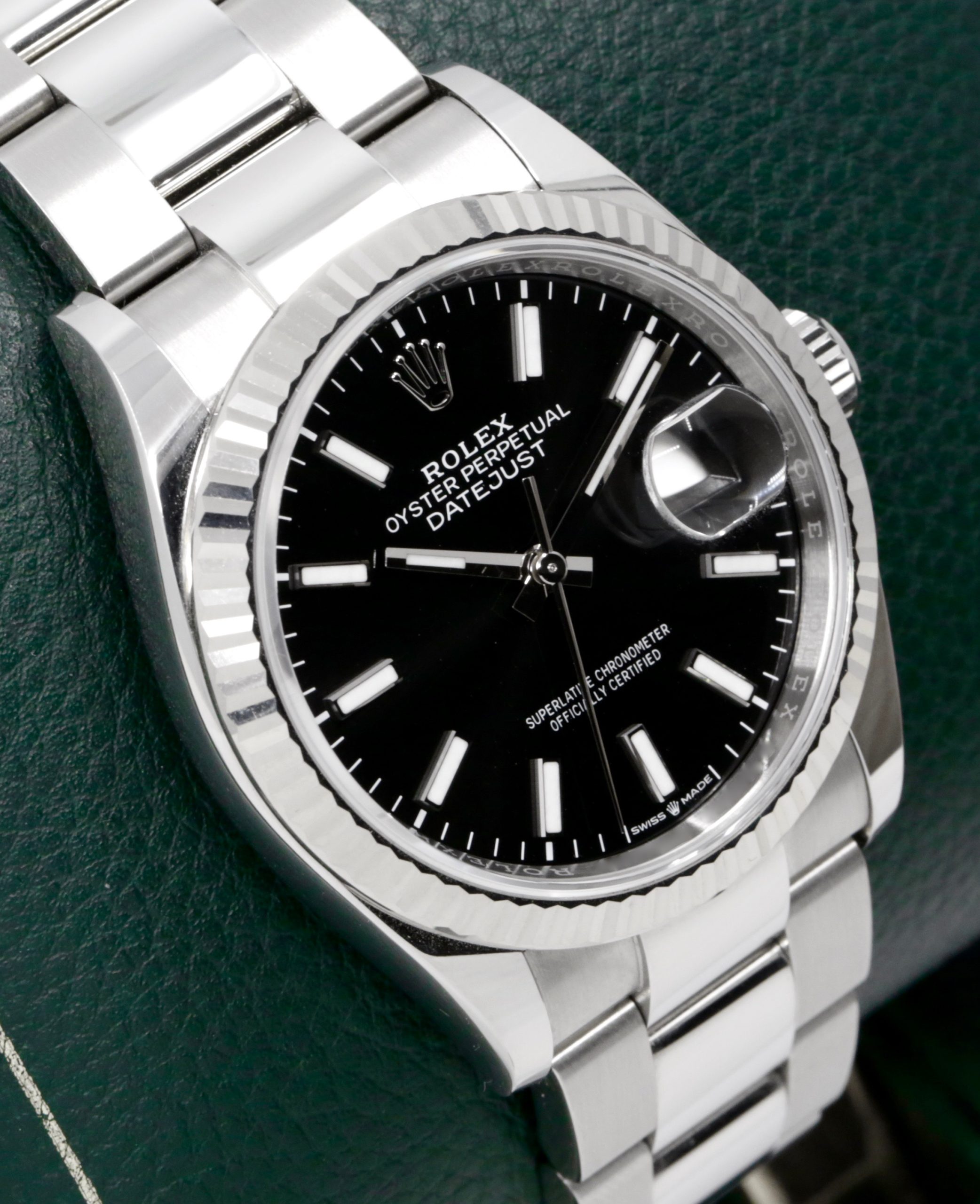 Rolex Oyster Perpetual Datejust 36, Stainless Steel, 18ct White Gold Fluted Bezel, Black Index Dial, on Stainless Steel Rolex Oyster Bracelet, Ref. 126234, Circa: 2024, with Box, Books, Rolex Warranty Card, & Balance of 5 Year Rolex Factory Warranty - Image 3