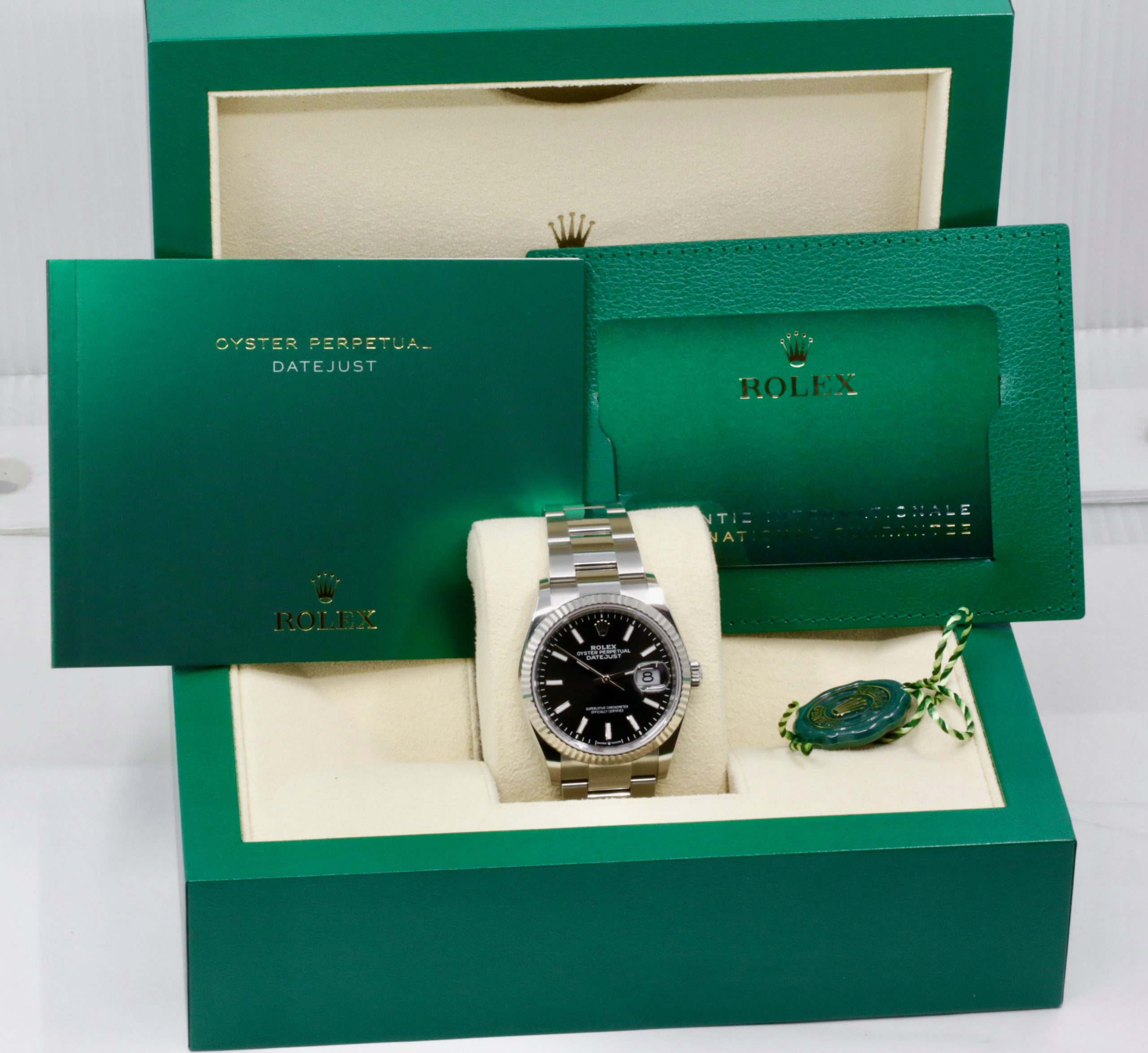 Rolex Oyster Perpetual Datejust 36, Stainless Steel, 18ct White Gold Fluted Bezel, Black Index Dial, on Stainless Steel Rolex Oyster Bracelet, Ref. 126234, Circa: 2024, with Box, Books, Rolex Warranty Card, & Balance of 5 Year Rolex Factory Warranty - Image 6