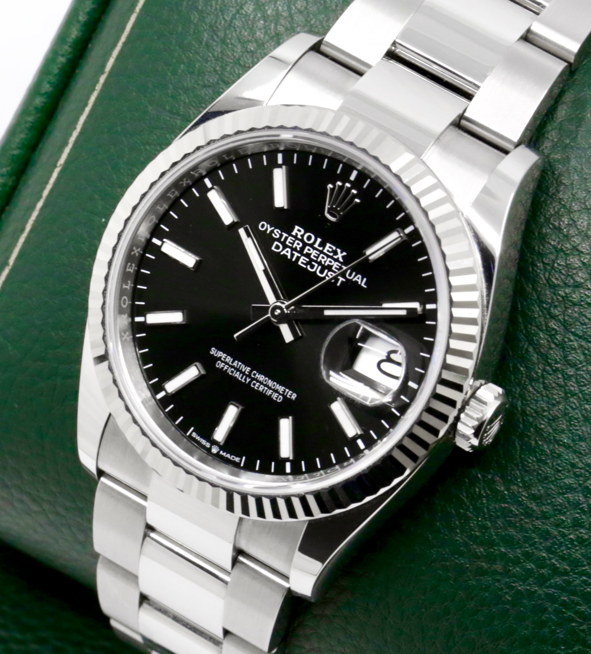 Rolex Oyster Perpetual Datejust 36, Stainless Steel, 18ct White Gold Fluted Bezel, Black Index Dial, on Stainless Steel Rolex Oyster Bracelet, Ref. 126234, Circa: 2024, with Box, Books, Rolex Warranty Card, & Balance of 5 Year Rolex Factory Warranty - Image 2