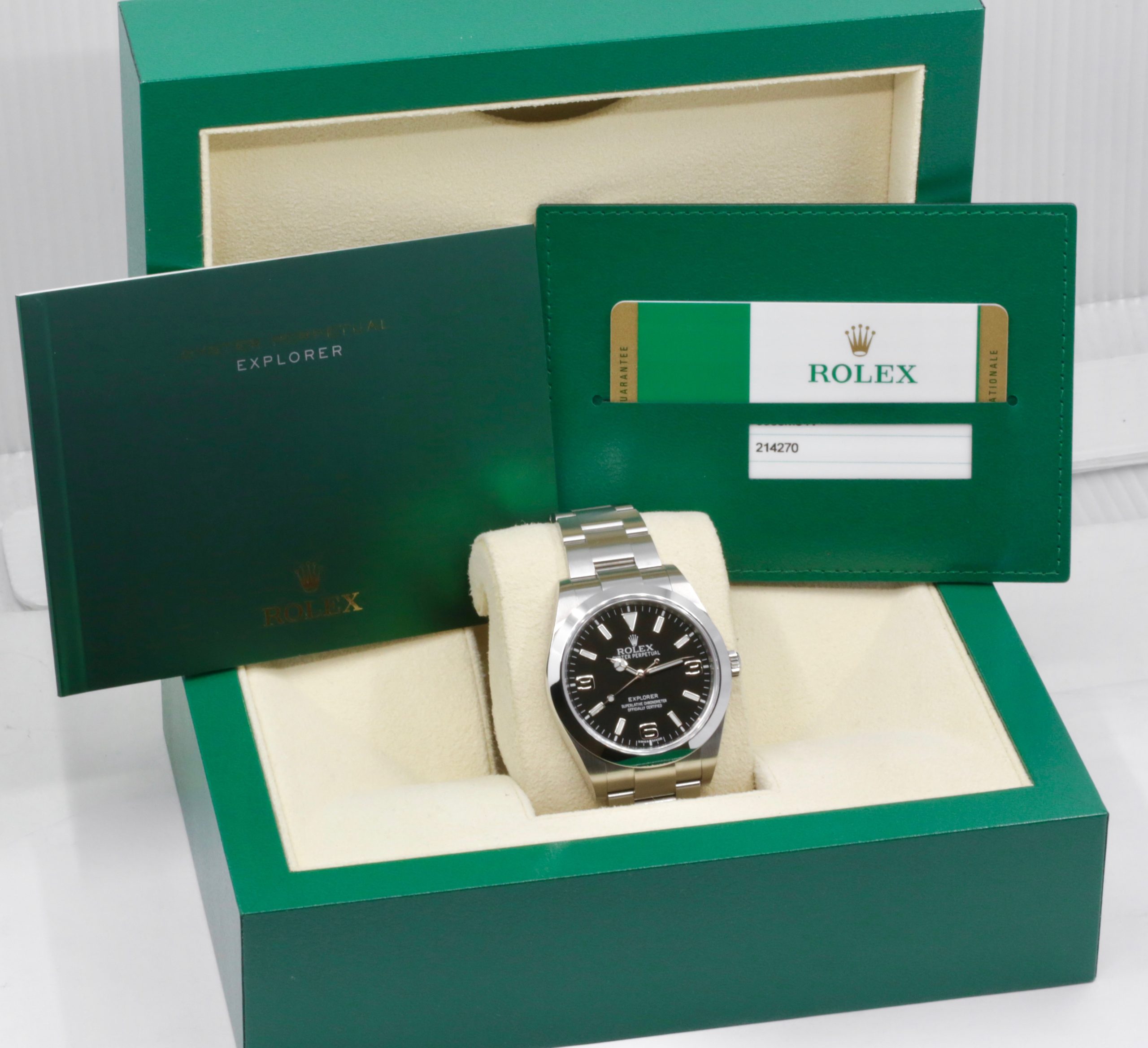 Rolex Explorer I, 39mm in Stainless Steel, Black 3,6,9 Mark 1 Dial on a Rolex Oystersteel Bracelet, Ref. 214270, Circa: 2017, Box, Books, & Rolex Warranty Card - Image 7