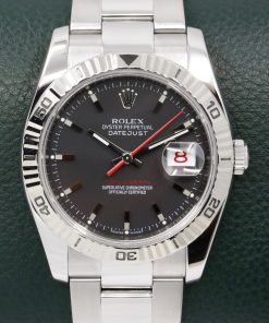 Rolex Oyster Perpetual Datejust Turn-O-Graph, 18ct rotating white gold bezel, in Stainless Steel, Matt Dark Rhodium Index Dial with a red Date wheel, Red Seconds Hand, on Stainless Steel Rolex Oystersteel Bracelet, Ref. 116264, Serial#: Z series Circa: 2007, with Rolex Box & Books