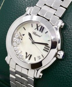 Alternative view of Chopard Happy Sport, Quartz watch in Stainless steel, 7 floating diamonds on a White Mother of Pearl dial, Chopard stainless steel bracelet with a deployant clasp. Ref:8475,  Ca. 2012  “Watch Only”