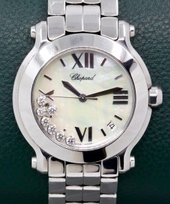 Chopard Happy Sport, Quartz watch in Stainless steel, 7 floating diamonds on a White Mother of Pearl dial, Chopard stainless steel bracelet with a deployant clasp. Ref:8475,  Ca. 2012  “Watch Only”