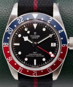 Tudor Black Bay GMT "Pepsi", 41mm, Stainless Steel, Black Index Dial, Blue & Red Bezel, on Black Tudor Nato Strap, Ref. 79830RB, Circa: 2019, with Box, Books, & Tudor Warranty Card