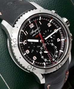 Alternative view of Breguet Type XXII Ref: 3880ST/H2/3XV 10HZ Retour En Vol "FLY BACK"  pilot's chronograph with GMT in stainless steel, fluted 44mm case, bi directional rotating 60 minute bezel. Black index dial with Arabic numerals. Features a second time-zone indicator and a 24-hour night-and-day indicator at 3 o'clock , Ca: 2016
