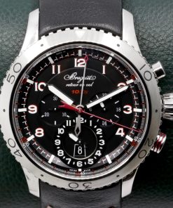 Breguet Type XXII Ref: 3880ST/H2/3XV 10HZ Retour En Vol "FLY BACK"  pilot's chronograph with GMT in stainless steel, fluted 44mm case, bi directional rotating 60 minute bezel. Black index dial with Arabic numerals. Features a second time-zone indicator and a 24-hour night-and-day indicator at 3 o'clock , Ca: 2016