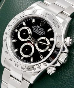 Alternative view of Rolex Cosmograph Daytona in Stainless Steel, Black Index Dial, on Stainless Steel Rolex Oyster Bracelet, Ref. 116520, D-Serial Circa: 2005, with Box, Book, & Rolex Service Card - Excellent Condition, Case Back Still with Original Sticker