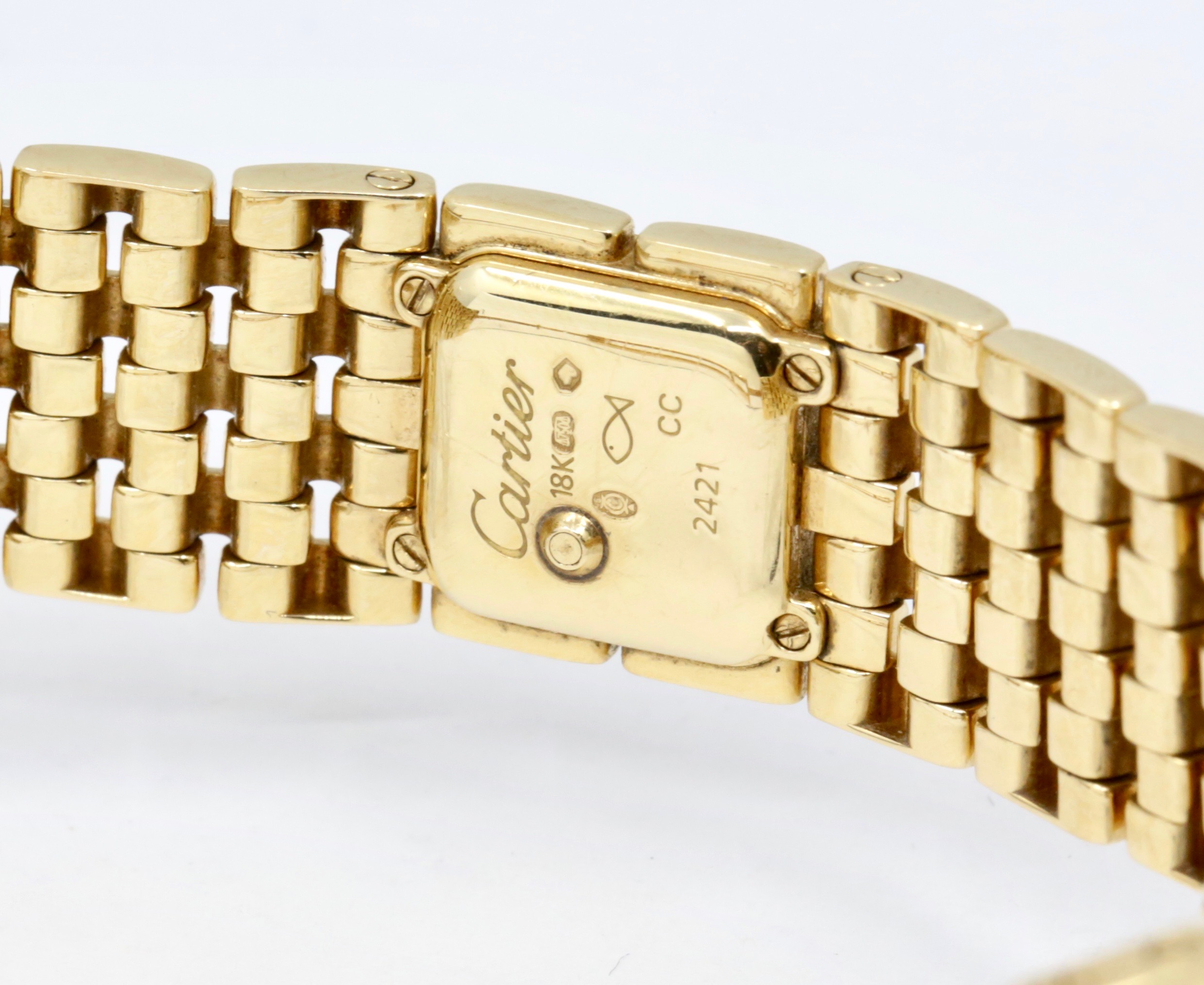 Cartier Panthere Ruban, in 18ct Yellow Gold, Factory Set Diamond Bezel, Mother of Pearl Roman Dial, on 18ct Yellow Gold Cartier Brick Bracelet, Ref. 2421, Circa: 2005, with Cartier Box - Image 5
