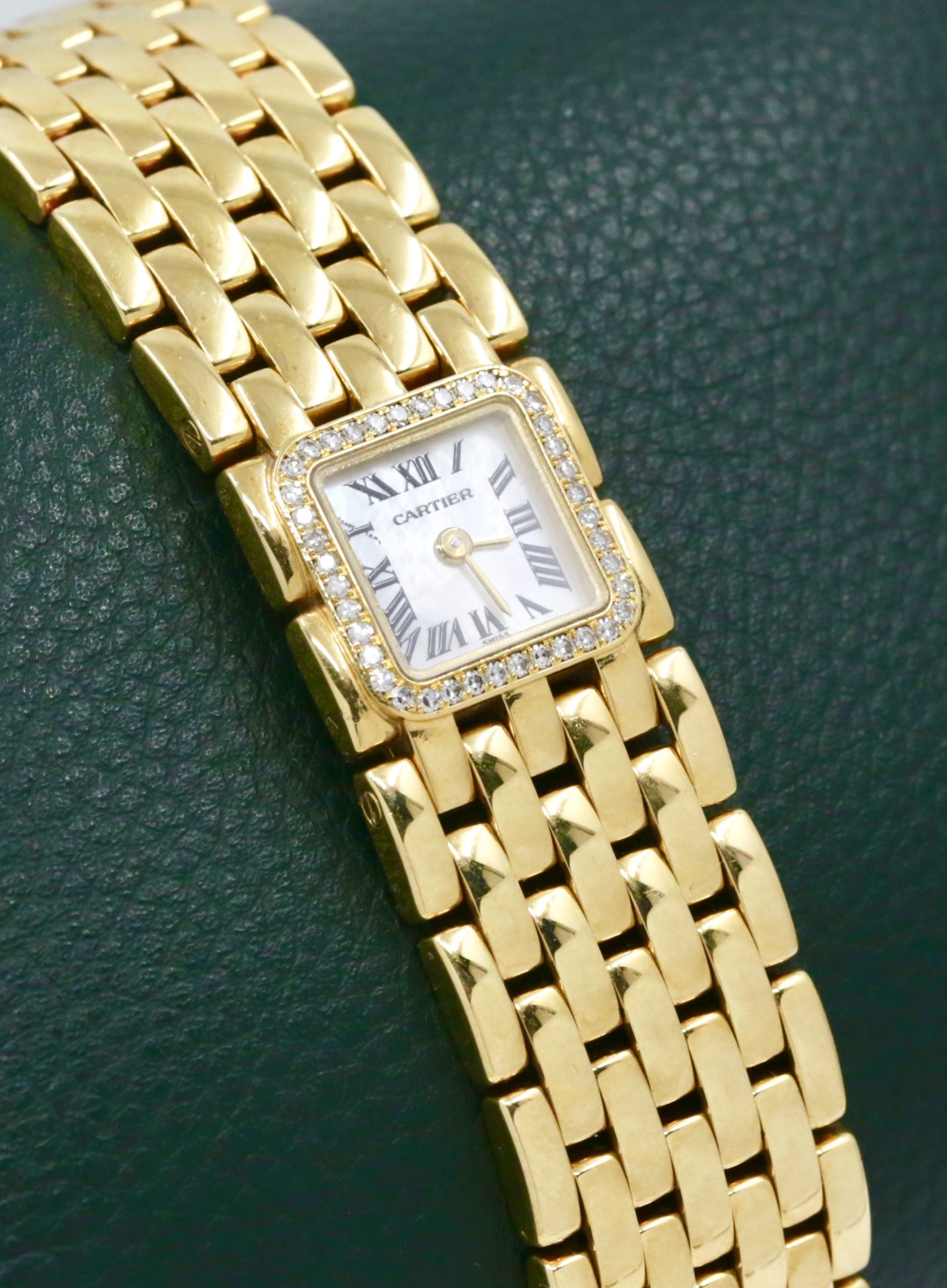 Cartier Panthere Ruban, in 18ct Yellow Gold, Factory Set Diamond Bezel, Mother of Pearl Roman Dial, on 18ct Yellow Gold Cartier Brick Bracelet, Ref. 2421, Circa: 2005, with Cartier Box