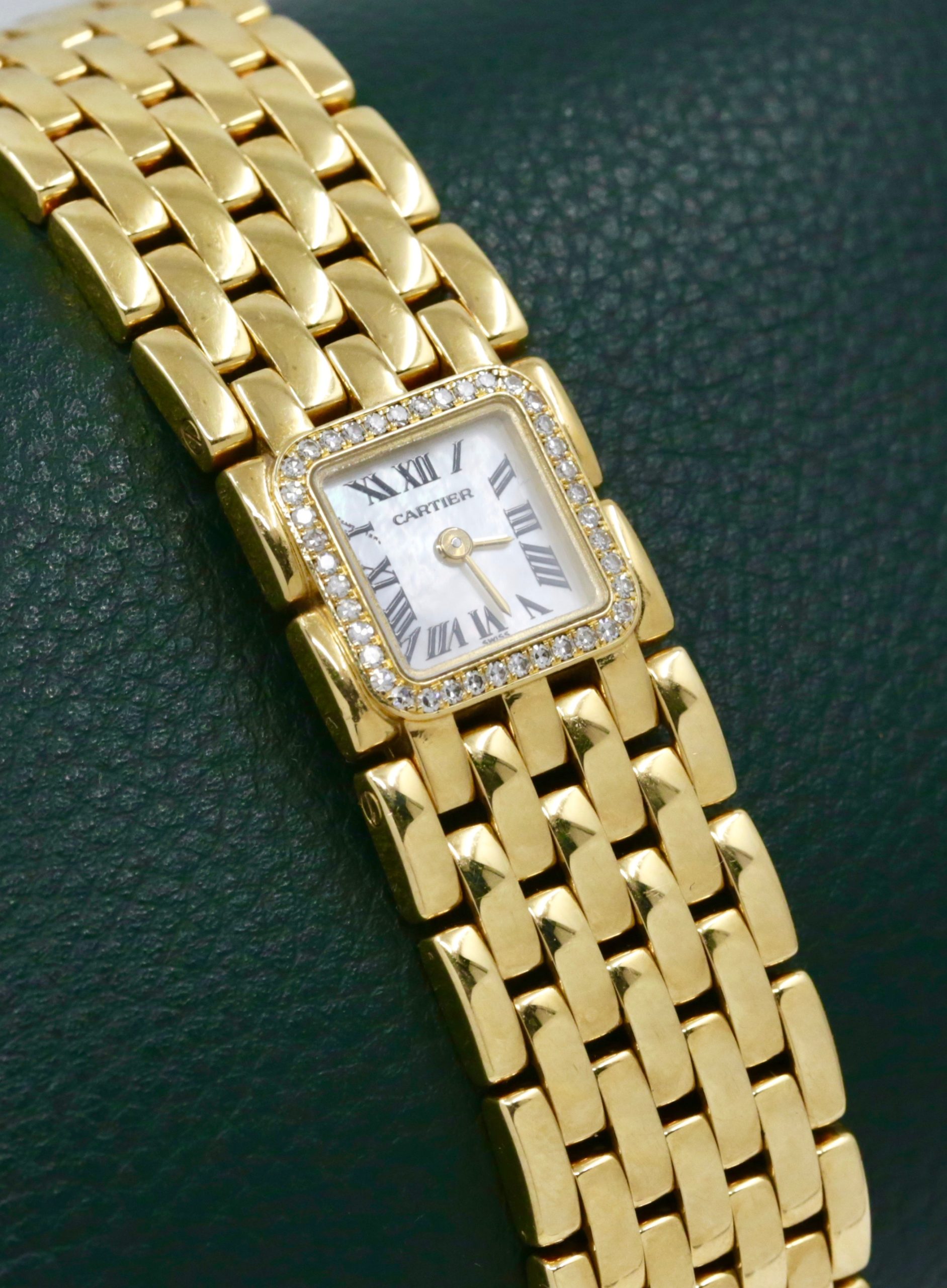 Cartier Panthere Ruban, in 18ct Yellow Gold, Factory Set Diamond Bezel, Mother of Pearl Roman Dial, on 18ct Yellow Gold Cartier Brick Bracelet, Ref. 2421, Circa: 2005, with Cartier Box - Image 4