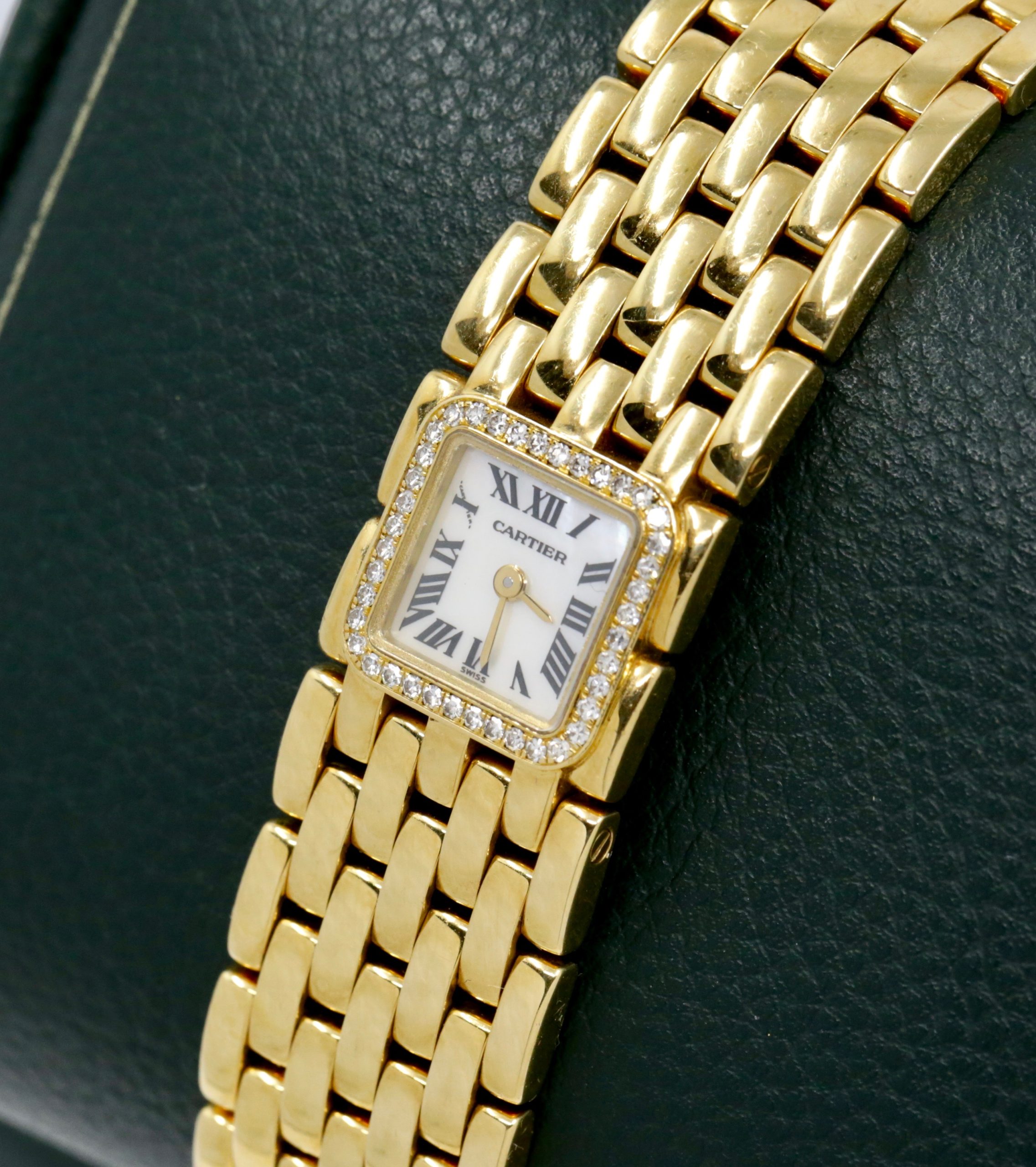 Cartier Panthere Ruban, in 18ct Yellow Gold, Factory Set Diamond Bezel, Mother of Pearl Roman Dial, on 18ct Yellow Gold Cartier Brick Bracelet, Ref. 2421, Circa: 2005, with Cartier Box - Image 3
