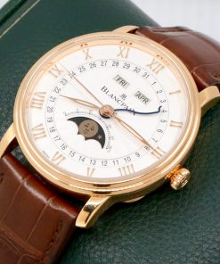 Alternative view of Blancpain Villeret Quantième Moonphase & Triple Date Automatic in 18ct Rose Gold Silver Roman Dial with Rose Gold Time Hands, Serpent Date Hand. Officer Case Back on a Blancpain Alligator Strap with 18ct Rose Gold Blancpain Deployant. Ref 6664-3642-55B, Circa: 2016, with Box, Book and Blancpain Warranty Card - MSRP: $51,900, OUR PRICE: $19,800 inc GST