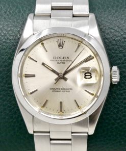 Vintage Rolex Oyster Perpetual Date, 34mm, Stainless Steel, Smooth Bezel, Silver Index Dial, on Stainless Steel Rolex Oyster Bracelet, Ref.1500, Circa: 1966