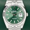 Rolex Datejust 41, Stainless Steel, 18ct White Gold Fluted Bezel, Mint Green Index Dial, on Stainless Steel Rolex Jubilee Bracelet, Ref. 126334, Circa: 2023, with Box, Books, Rolex Warranty Card & Balance of 5 Year Rolex Factory Warranty