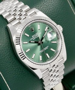 Alternative view of Rolex Datejust 41, Stainless Steel, 18ct White Gold Fluted Bezel, Mint Green Index Dial, on Stainless Steel Rolex Jubilee Bracelet, Ref. 126334, Circa: 2023, with Box, Books, Rolex Warranty Card & Balance of 5 Year Rolex Factory Warranty