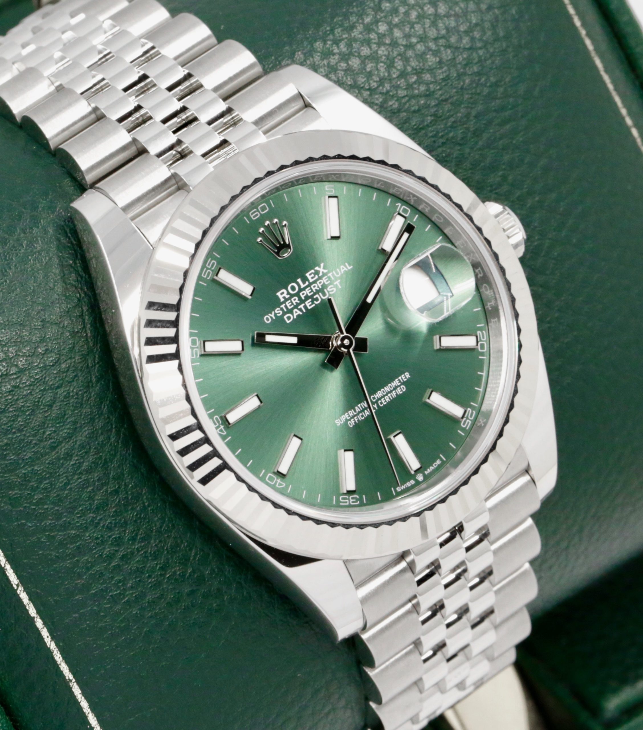 Rolex Datejust 41, Stainless Steel, 18ct White Gold Fluted Bezel, Mint Green Index Dial, on Stainless Steel Rolex Jubilee Bracelet, Ref. 126334, Circa: 2023, with Box, Books, Rolex Warranty Card & Balance of 5 Year Rolex Factory Warranty - Image 2