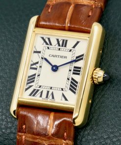Alternative view of Cartier Tank Louis, Small Model, in 18ct Yellow Gold, Silver Roman Dial, on Brown Alligator Cartier Strap with 18ct Yellow Gold Cartier Tang Buckle, Ref. W1529856, Circa: 2017, with Cartier Box & Cartier Warranty Card *MINT CONDITION*