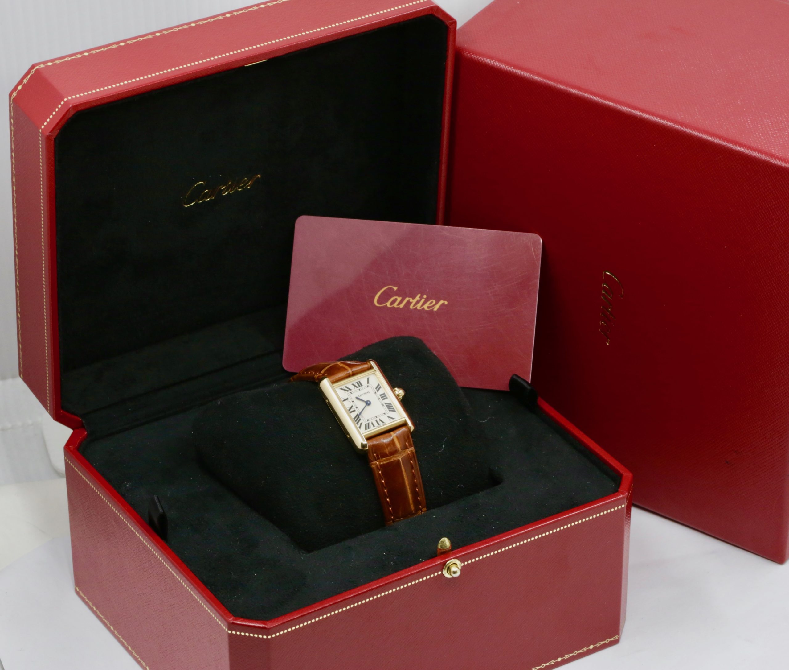 Cartier Tank Louis, Small Model, in 18ct Yellow Gold, Silver Roman Dial, on Brown Alligator Cartier Strap with 18ct Yellow Gold Cartier Tang Buckle, Ref. W1529856, Circa: 2017, with Cartier Box & Cartier Warranty Card *MINT CONDITION* - Image 7