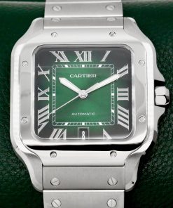 Cartier - Santos de Cartier, Large Model, in Stainless Steel, Green Roman Dial, on Stainless Steel Cartier Bracelet, Ref. WSSA0062, Circa: 2024, with Box, Papers & Balance of 8 Year Cartier Extended Warranty *UNWORN!!