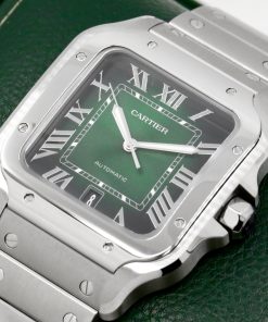 Alternative view of Cartier - Santos de Cartier, Large Model, in Stainless Steel, Green Roman Dial, on Stainless Steel Cartier Bracelet, Ref. WSSA0062, Circa: 2024, with Box, Papers & Balance of 8 Year Cartier Extended Warranty *UNWORN!!