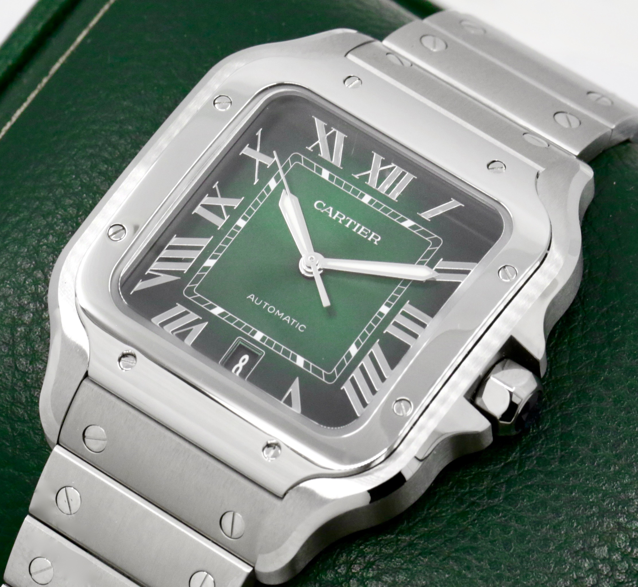 Cartier - Santos de Cartier, Large Model, in Stainless Steel, Green Roman Dial, on Stainless Steel Cartier Bracelet, Ref. WSSA0062, Circa: 2024, with Box, Papers & Balance of 8 Year Cartier Extended Warranty *UNWORN!! - Image 2