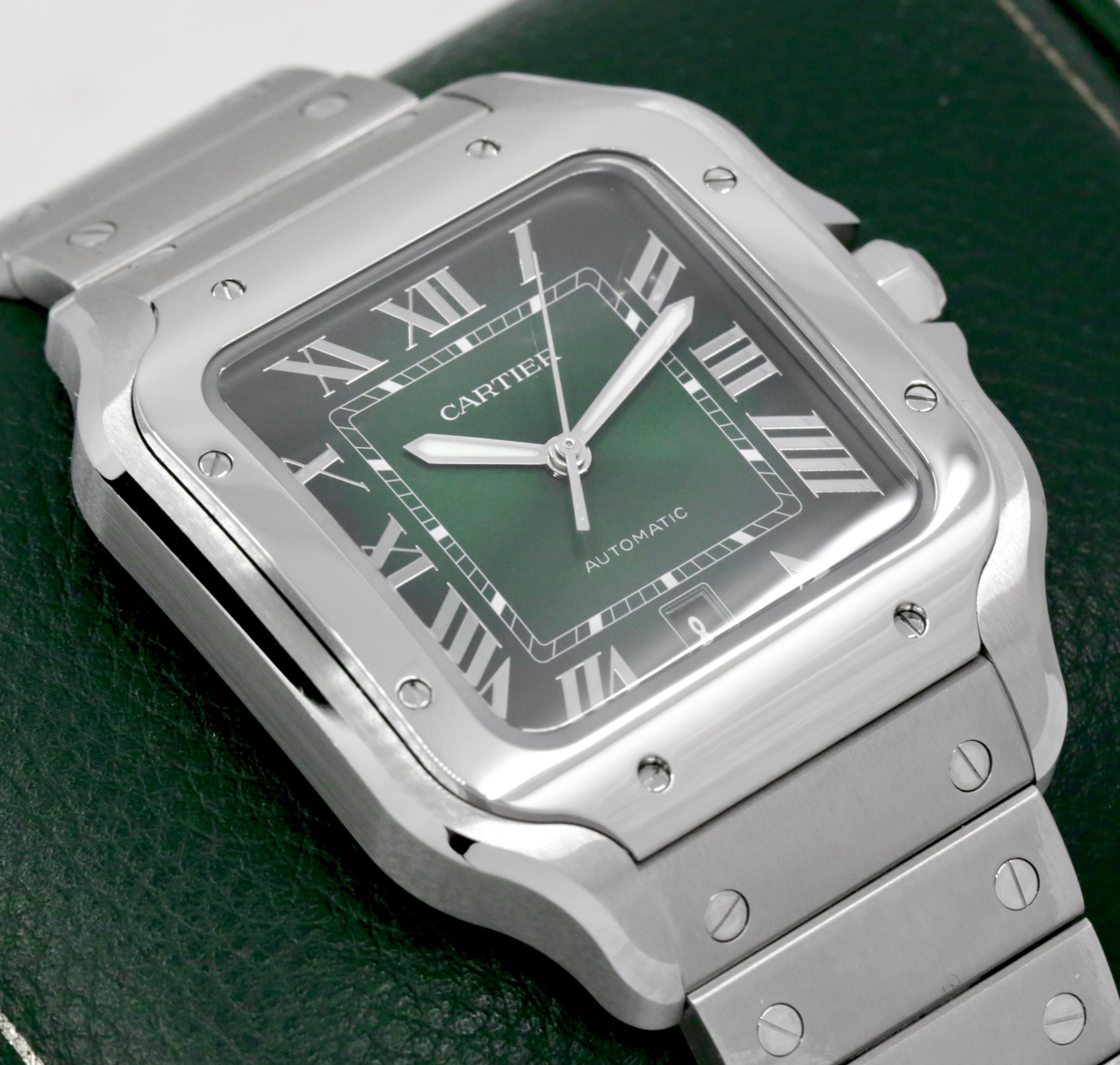Cartier - Santos de Cartier, Large Model, in Stainless Steel, Green Roman Dial, on Stainless Steel Cartier Bracelet, Ref. WSSA0062, Circa: 2024, with Box, Papers & Balance of 8 Year Cartier Extended Warranty *UNWORN!! - Image 3