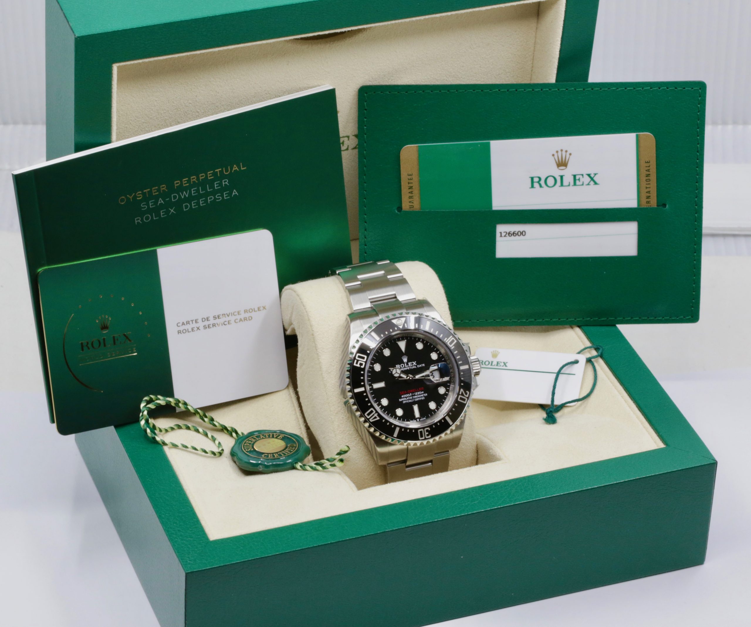 Rolex Sea-Dweller 43, in Stainless Steel, Black Ceramic Bezel, Black Index Dial, on Stainless Steel Rolex Oyster Bracelet, Ref. 126600, Circa: 2019, with Box, Books, Green & White Swing Tags, Rolex Warranty Card, Rolex Service Card & Balance of 2 Year Rolex Service Warranty - Image 7