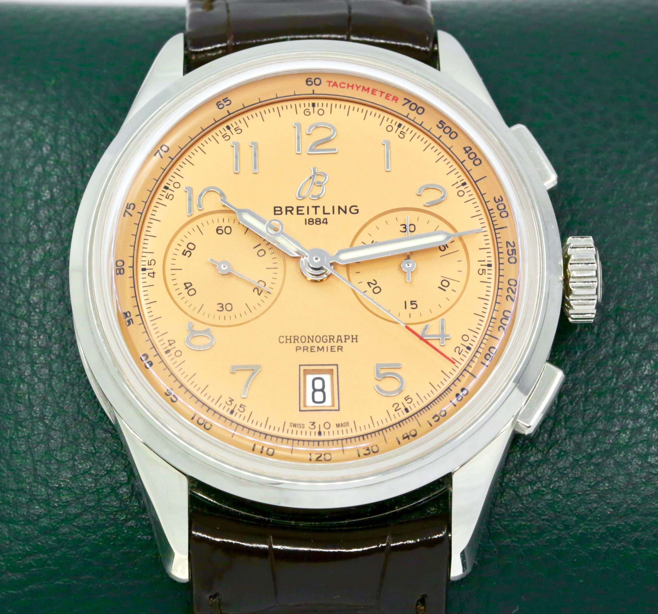 Breitling Premier B01 Chronograph 42, in Stainless Steel, with Salmon Arab Dial, on Brown Breitling Alligator Leather Strap with Stainless Steel Breitling Deployant, Ref.AB0145331K1P1, Circa: 2023, with Box, Papers & Balance of 5 Year Breitling Factory Warranty, SALE !! - Image 3