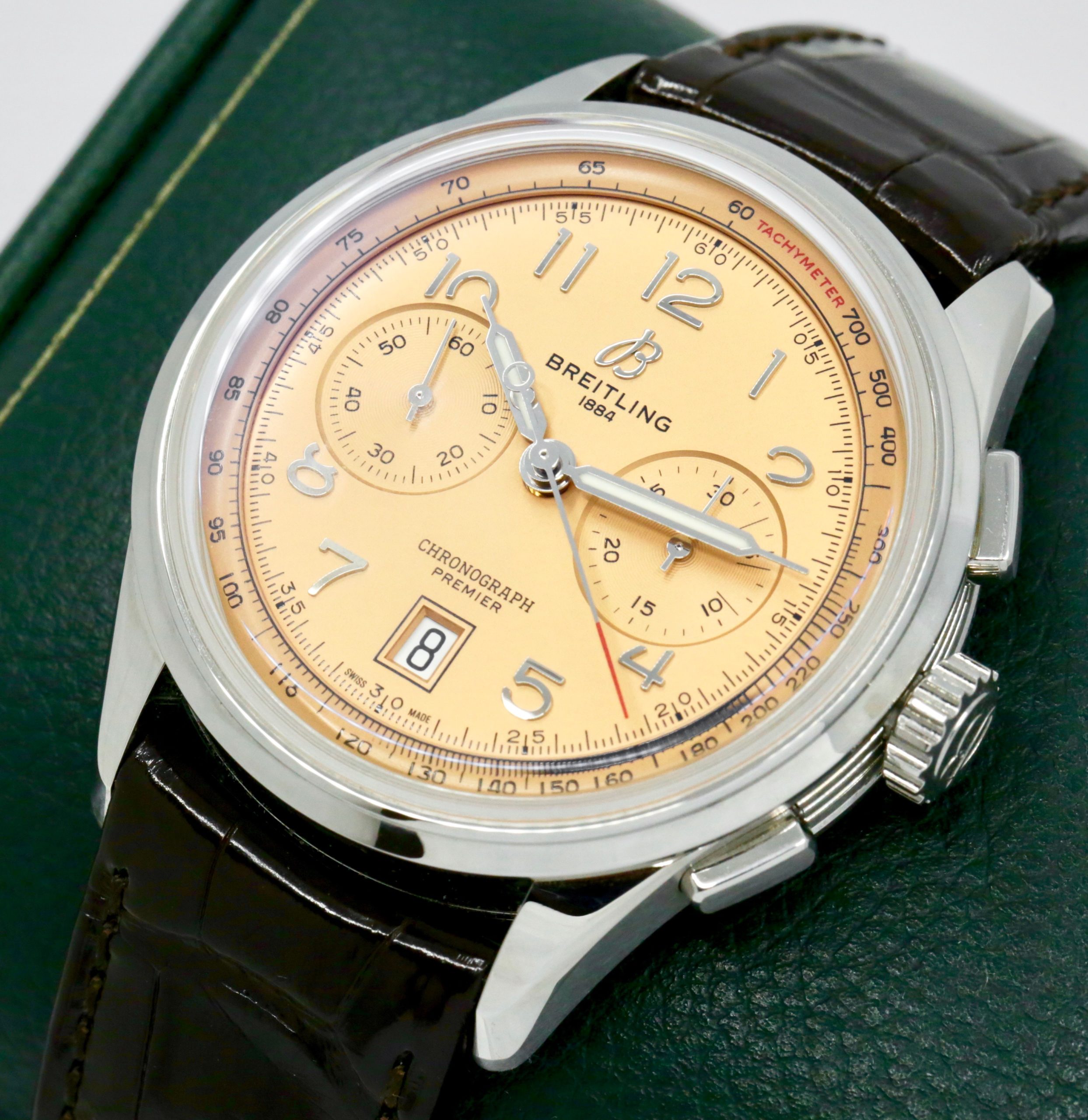 Breitling Premier B01 Chronograph 42, in Stainless Steel, with Salmon Arab Dial, on Brown Breitling Alligator Leather Strap with Stainless Steel Breitling Deployant, Ref.AB0145331K1P1, Circa: 2023, with Box, Papers & Balance of 5 Year Breitling Factory Warranty, SALE !! - Image 2