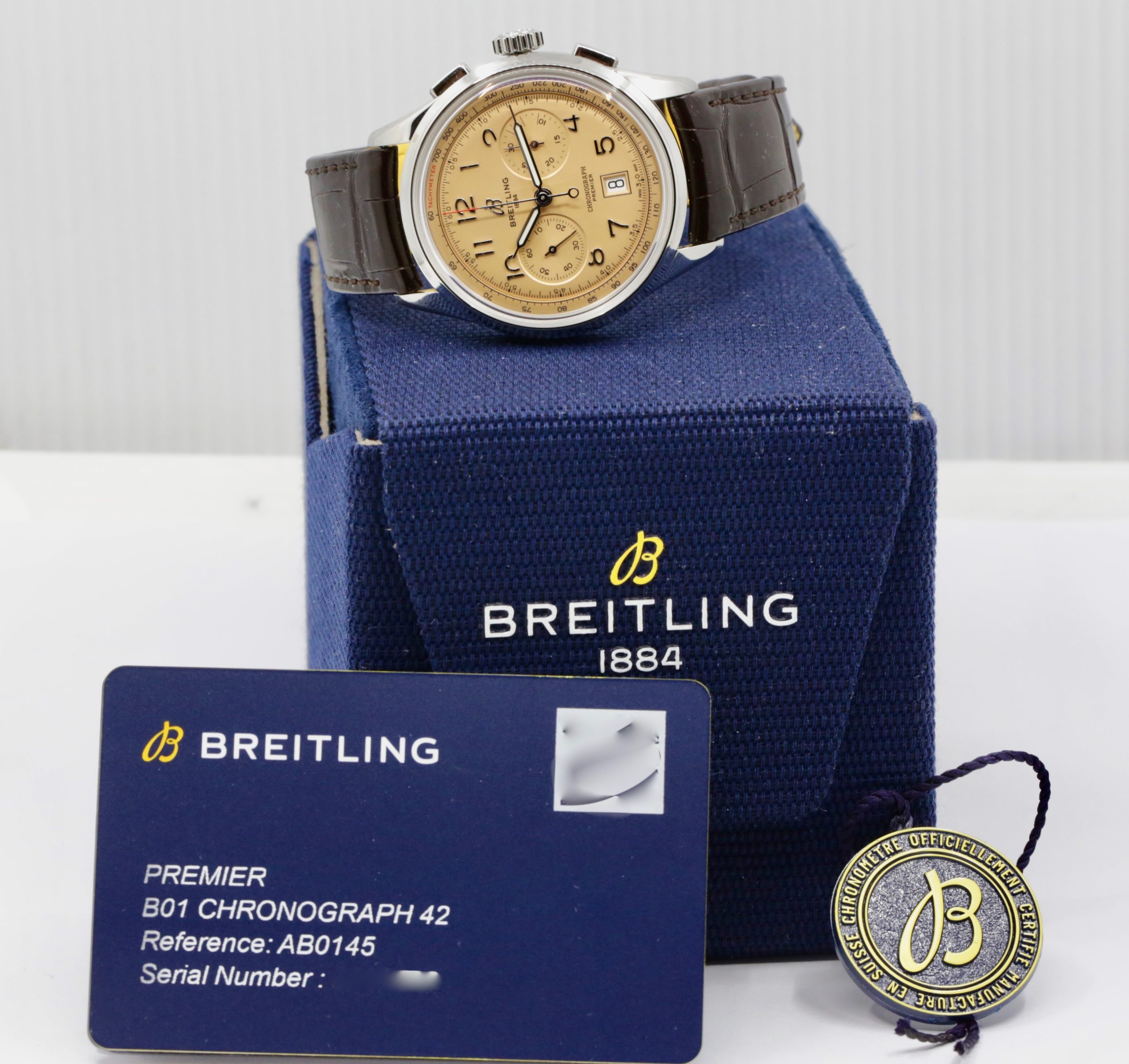 Breitling Premier B01 Chronograph 42, in Stainless Steel, with Salmon Arab Dial, on Brown Breitling Alligator Leather Strap with Stainless Steel Breitling Deployant, Ref.AB0145331K1P1, Circa: 2023, with Box, Papers & Balance of 5 Year Breitling Factory Warranty, SALE !! - Image 7