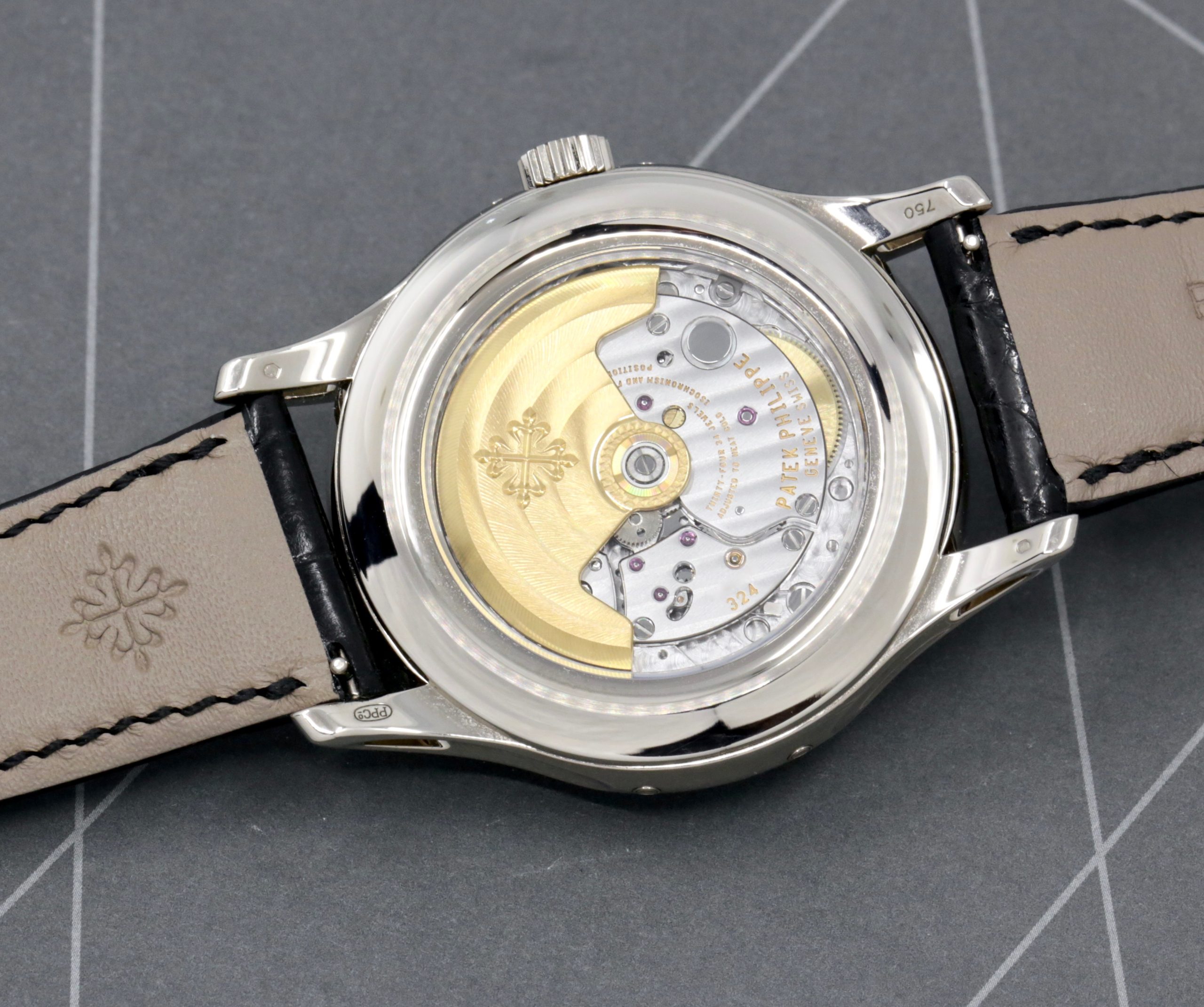 Patek Philippe Annual Calendar Moon Phase, in 18ct White Gold, Silver Index Dial with Day-Date-Month Display, on Black Patek Alligator Band with 18ct White Gold Patek Tang Buckle, Ref. 5205G, with Patek Philippe Box & Service Receipt - Serviced by Patek Philippe in 2023 - Image 4