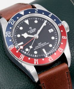 Tudor Black Bay GMT in Stainless Steel with a Pepsi Bezel, Black Index dial with snowflake hands on a Tudor leather Strap and Deployant Clasp, Ref: 79830RB, Circa: 2018, with Box, Books, Swing Tag, and Tudor Warranty Card