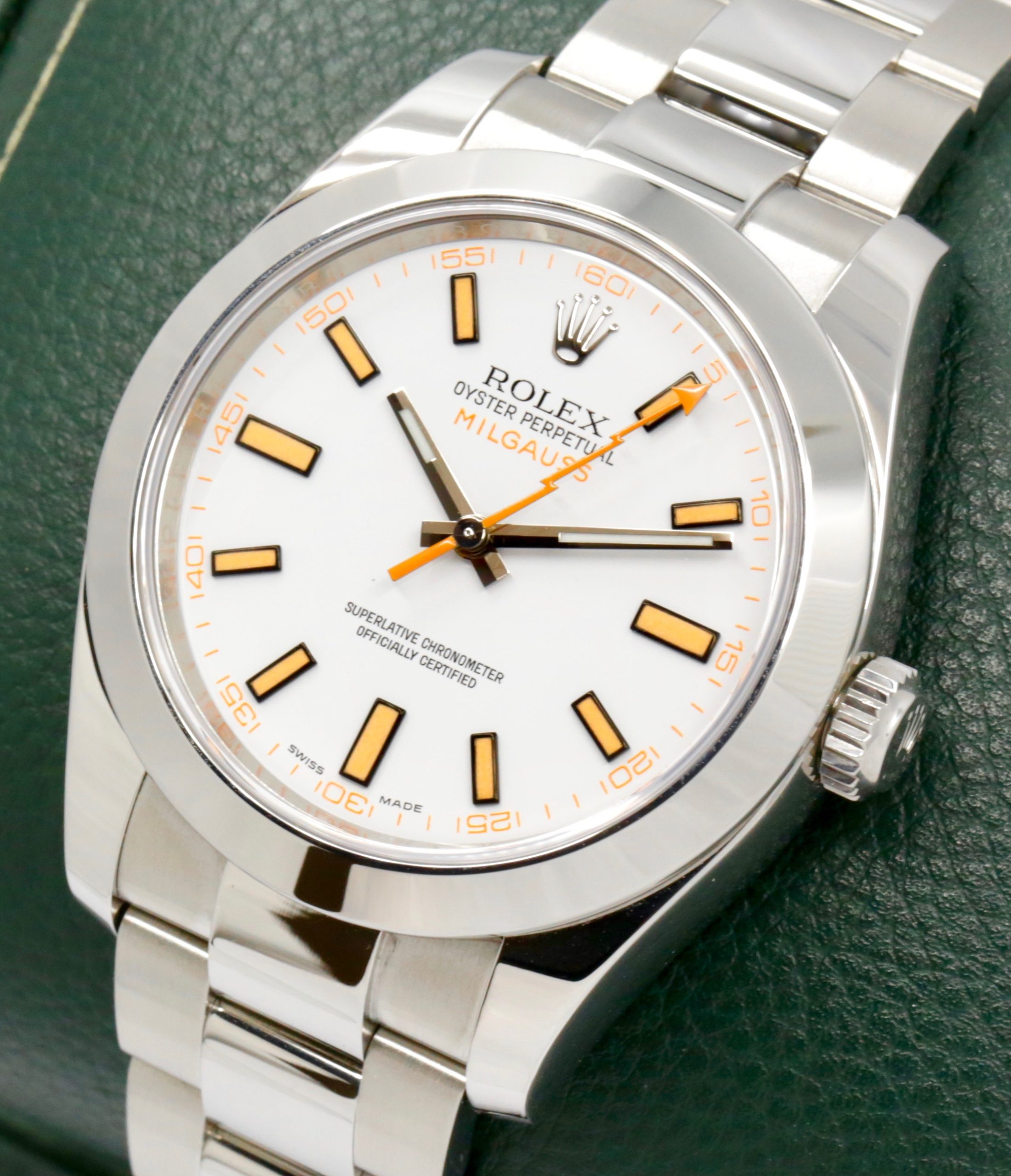 Rolex Milgauss, Stainless Steel, White Index Dial with Orange Hour Markers & Orange Lightning Bolt Second Hand, on Stainless Steel Rolex Oyster Bracelet, Ref. 116400, Circa: 2017, with Box, Books, & Rolex Warranty Card - Image 2