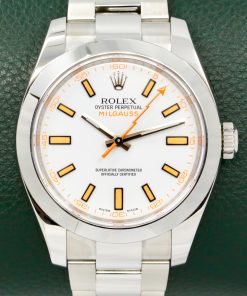 Rolex Milgauss, Stainless Steel, White Index Dial with Orange Hour Markers & Orange Lightning Bolt Second Hand, on Stainless Steel Rolex Oyster Bracelet, Ref. 116400, Circa: 2017, with Box, Books, & Rolex Warranty Card