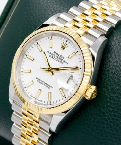 Alternative view of Rolex Datejust 36, in Stainless Steel & 18ct Yellow Gold, Fluted Bezel, White Index Dial, on Stainless Steel & 18ct Yellow Gold Rolex Jubilee Bracelet, Ref. 126233, Circa: 2024, with Box, Books, Rolex Warranty Card & Balance of 5 Year Rolex Factory Warranty - UNWORN!!