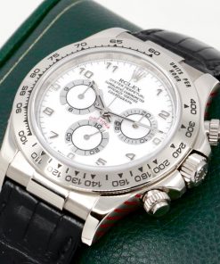 Alternative view of Rolex Cosmograph Daytona, 18ct White Gold, White Arab Dial, on Rolex Alligator Strap with 18ct White Gold Rolex Daytona Deployant, Ref. 116519, Circa: 2004, with Box, Swing Tags, Rolex Warranty Certificate, Rolex Service Card & Balance of 2 Year Rolex Service Warranty