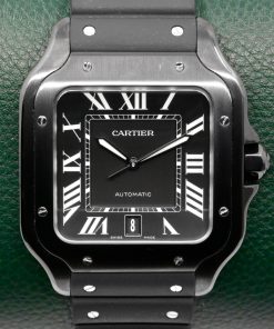 Cartier - Santos De Cartier, Large Model, ADLC Coated Stainless Steel, Black Roman Dial, on Black Cartier Rubber Strap with Stainless Steel Cartier Deployant, Ref. WSSA0039, Circa: 2025, with Box, Papers & Balance of 8 Year Extended Cartier Factory Warranty. Huge reduction over the RRP of $15,000