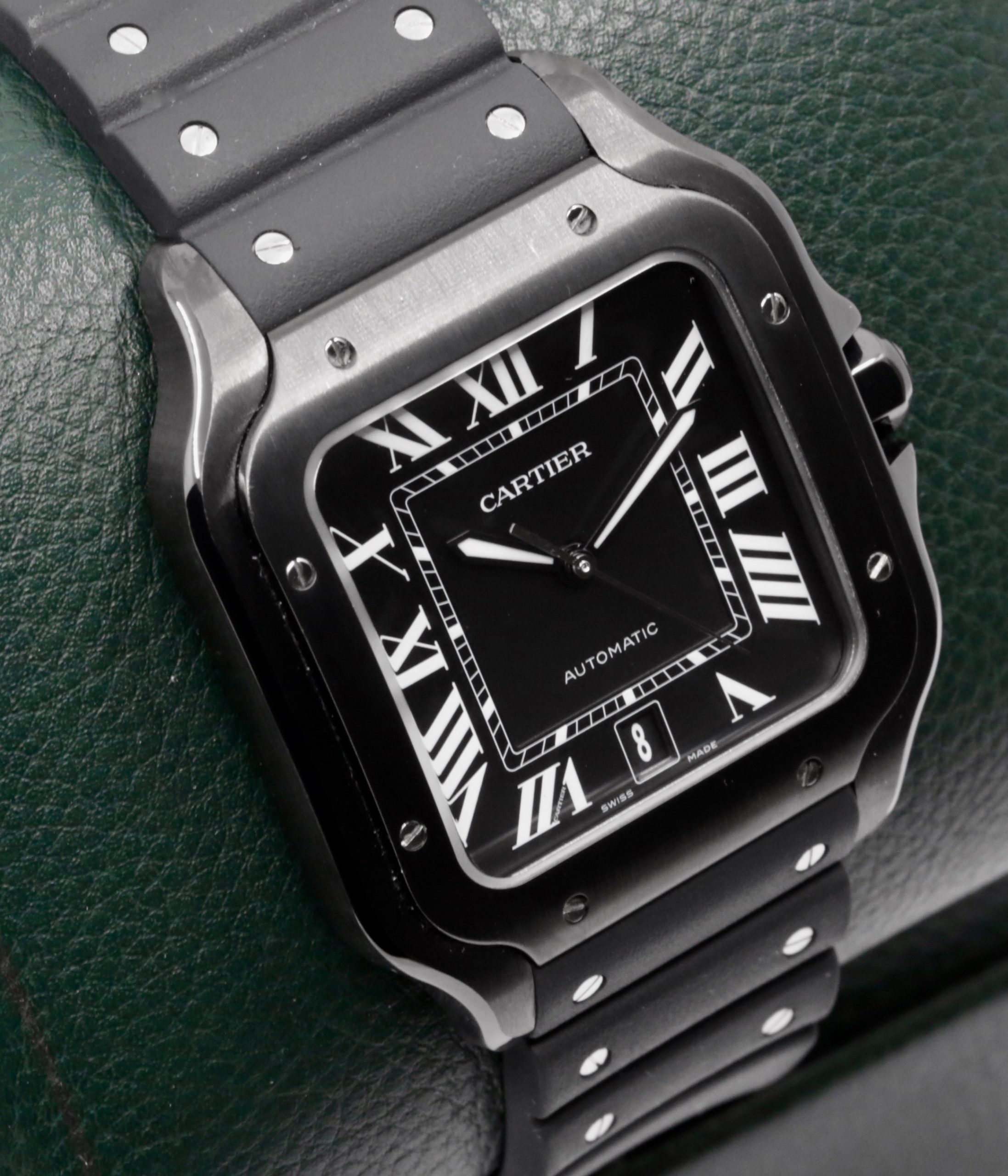 Cartier - Santos De Cartier, Large Model, ADLC Coated Stainless Steel, Black Roman Dial, on Black Cartier Rubber Strap with Stainless Steel Cartier Deployant, Ref. WSSA0039, Circa: 2025, with Box, Papers & Balance of 8 Year Extended Cartier Factory Warranty. Huge reduction over the RRP of $15,000 - Image 2