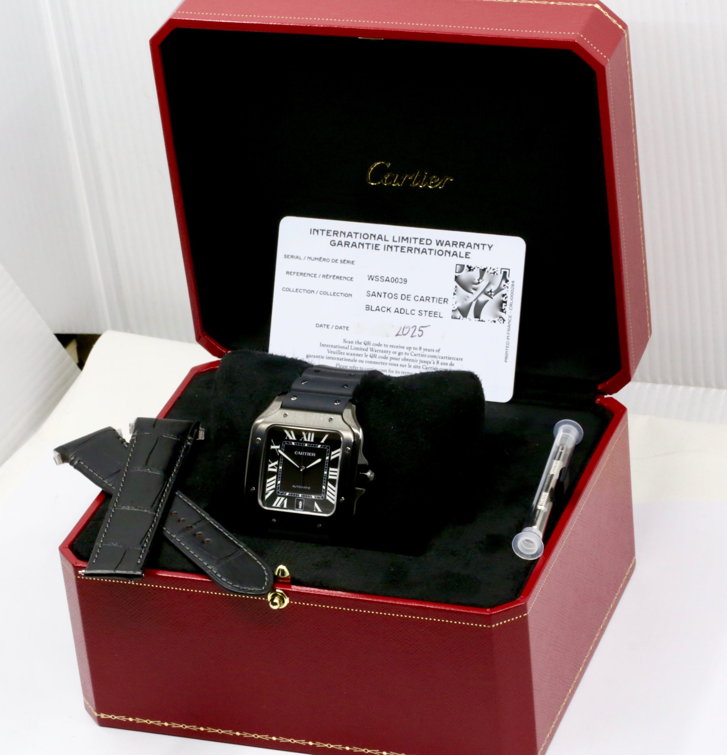 Cartier - Santos De Cartier, Large Model, ADLC Coated Stainless Steel, Black Roman Dial, on Black Cartier Rubber Strap with Stainless Steel Cartier Deployant, Ref. WSSA0039, Circa: 2025, with Box, Papers & Balance of 8 Year Extended Cartier Factory Warranty. Huge reduction over the RRP of $15,000 - Image 7