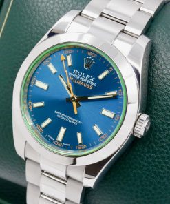 Alternative view of Rolex Milgauss, Stainless Steel, Blue Index Dial, Orange Lightning Bolt Second Hand, Green Sapphire Crystal, on Stainless Steel Rolex Oyster Bracelet, Ref. 116400GV, with Box , Swing Tags & Book