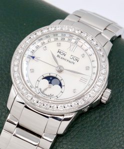 Alternative view of ON SALE!! Blancpain Quantième Complet, Triple Calendar, 33.7mm Stainless Steel Case, Mother of Pearl Roman & Diamond index Dial, Factory Set Diamond Bezel with 40 Top Wesselton quality diamonds, on Stainless Steel Blancpain Bracelet, Ref. 2360 4691A 71A, Ca: 2018 (est)