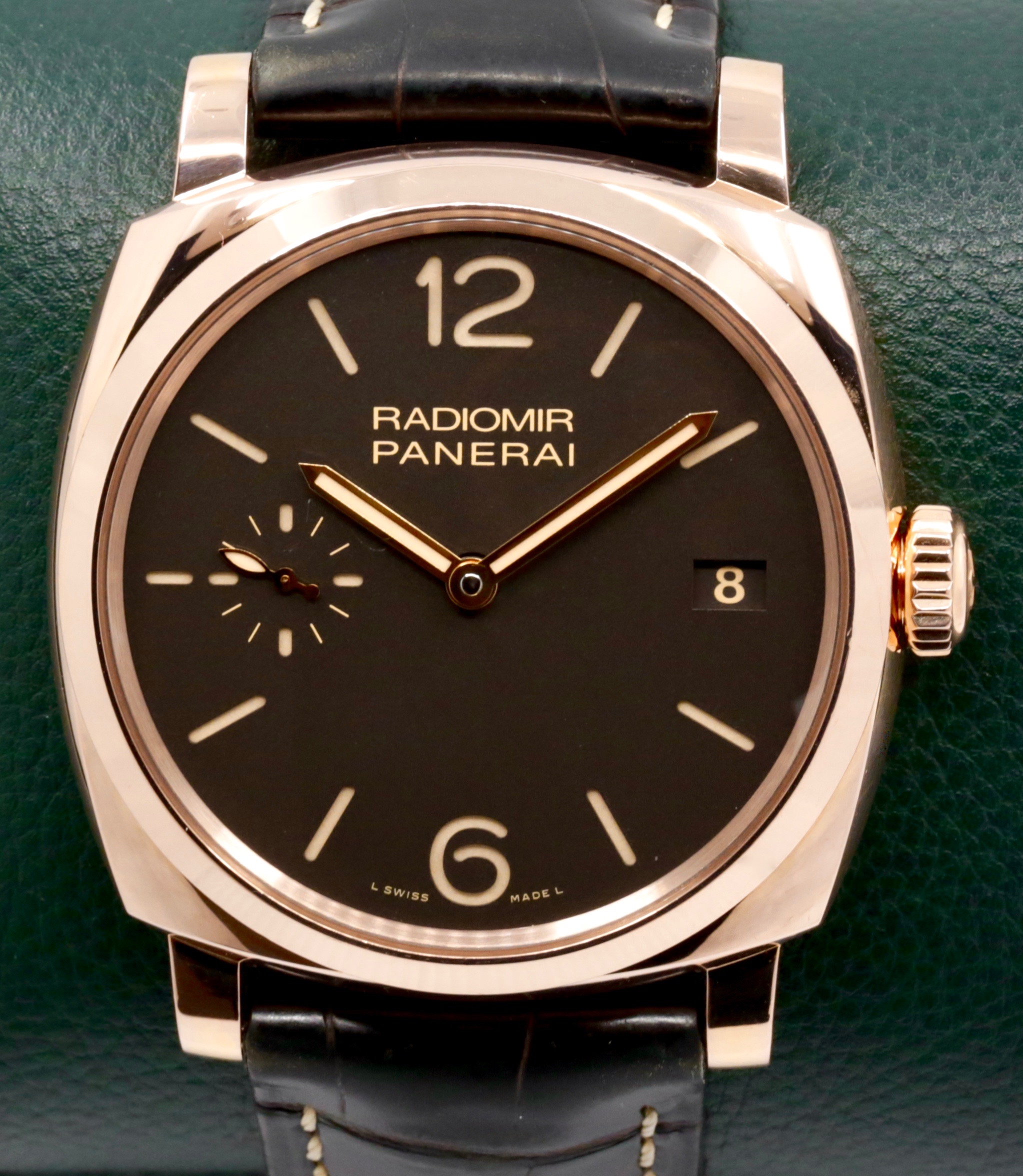 The Panerai Radiomir 1940 3 Days Oro Rosso, 47mm, Limited to 500 pieces, in 18ct Red Gold, Brown Dial, on Brown Panerai Alligator Band with 18ct Red Gold Panerai Tang Buckle, Ref. PAM00515, Circa: 2014, with Box & Papers
