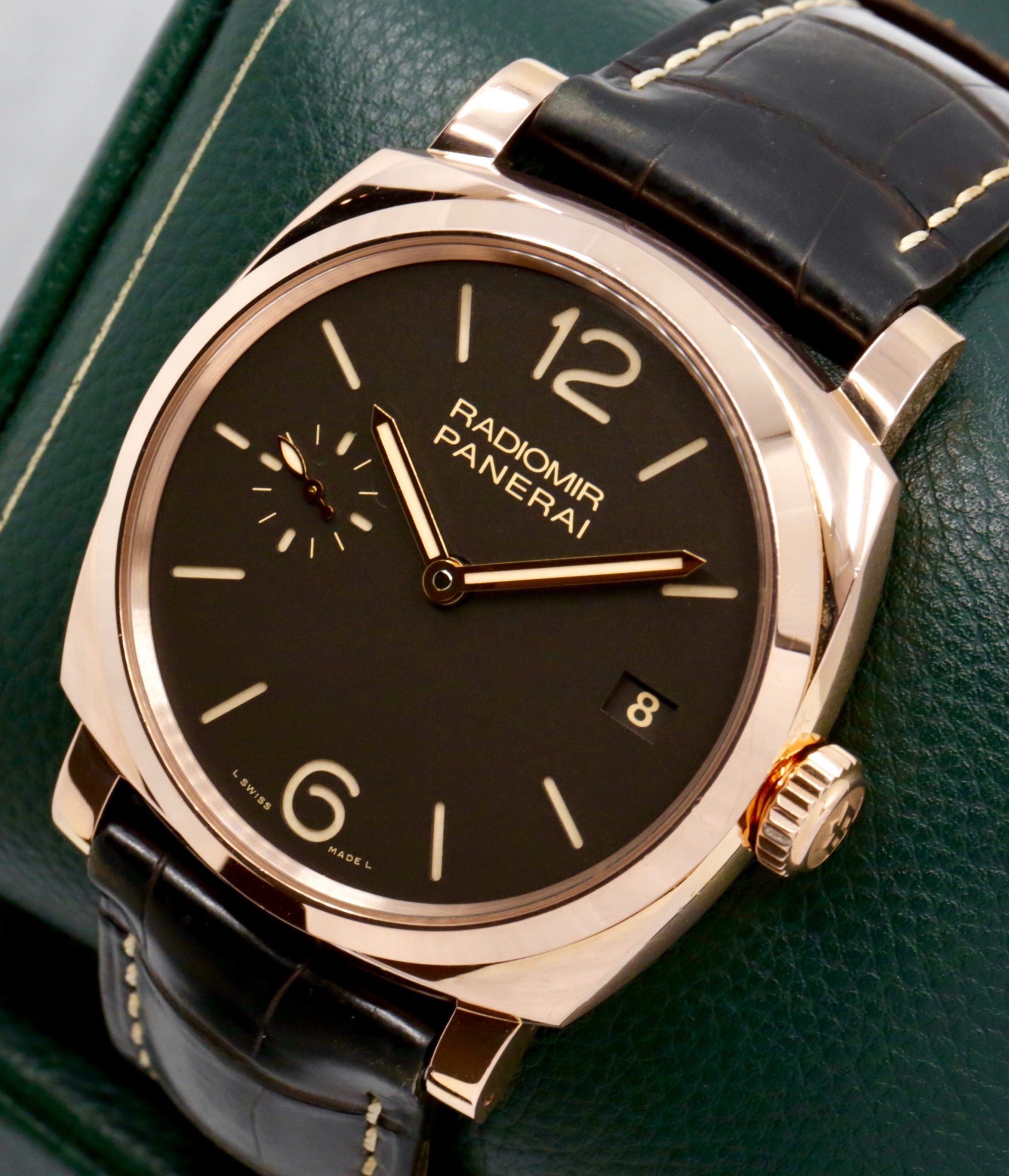 The Panerai Radiomir 1940 3 Days Oro Rosso, 47mm, Limited to 500 pieces, in 18ct Red Gold, Brown Dial, on Brown Panerai Alligator Band with 18ct Red Gold Panerai Tang Buckle, Ref. PAM00515, Circa: 2014, with Box & Papers - Image 2