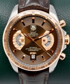 TAG Heuer Grand Carrera Calibre 17 Chronograph, 43mm, Stainless Steel & 18ct Rose Gold, Brown Index Dial, on Brown TAG Alligator Strap with TAG Deployant Clasp, Ref. CAV515C, Circa: 2009, with Box & Papers - Sold as traded!! $3,980 inc GST!!