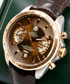 Alternative view of TAG Heuer Grand Carrera Calibre 17 Chronograph, 43mm, Stainless Steel & 18ct Rose Gold, Brown Index Dial, on Brown TAG Alligator Strap with TAG Deployant Clasp, Ref. CAV515C, Circa: 2009, with Box & Papers - Sold as traded!! $3,980 inc GST!!